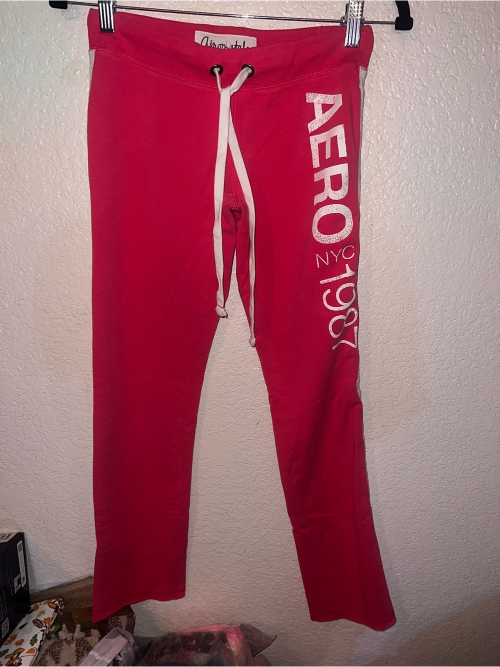 Y2K Aeropostale Pink Fuschia  Women's Jogger Sweatpants with White Drawstring